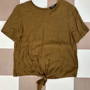 Madewell Khaki Green Tie Front Button Back Top Size Small